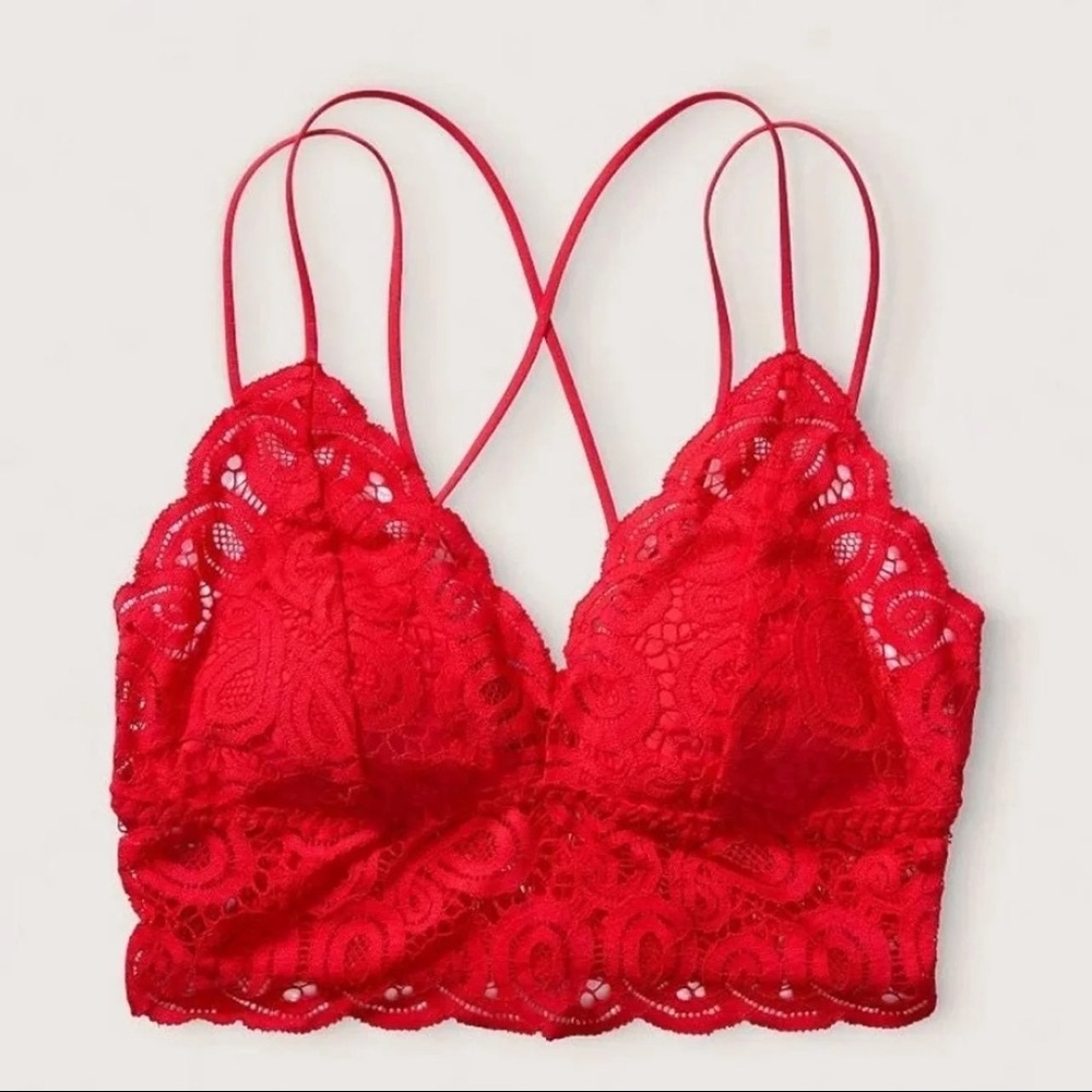 Victoria’s Secret PINK Longline Lace Bralette, Red, Small